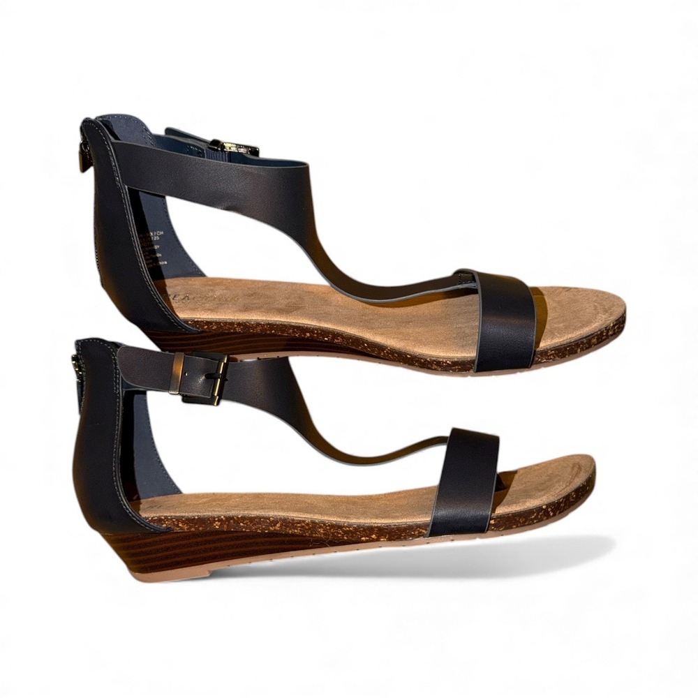 Reaction Kenneth‎ Cole Great Gal Navy Wedge Sandals Womens 8.5 Medium Zip Ankle